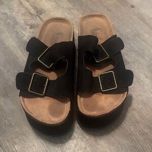 SHEIN Black Double Buckle Slide Sandals
